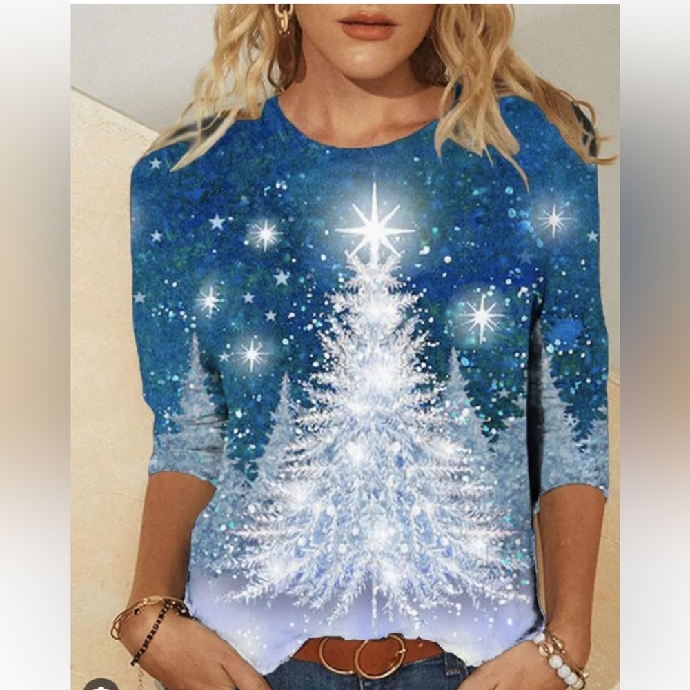 Noracora women’s long sleeve v neck Christmas tree top brand new
